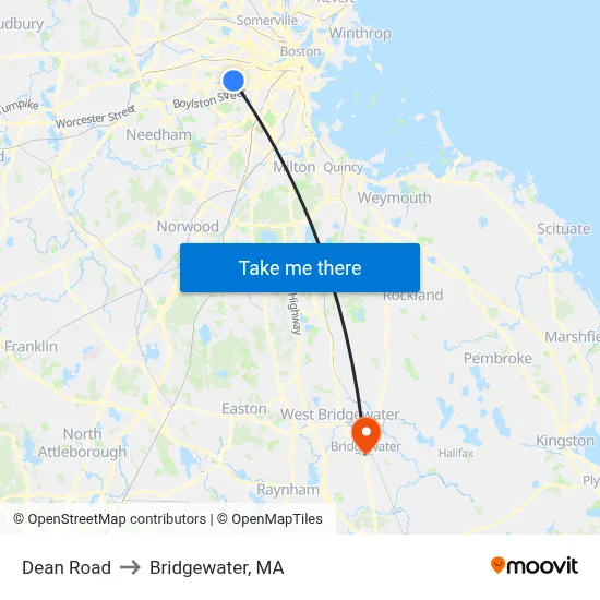 Dean Road to Bridgewater, MA map