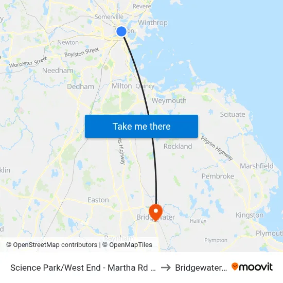 Science Park/West End - Martha Rd @ Amy Ct to Bridgewater, MA map