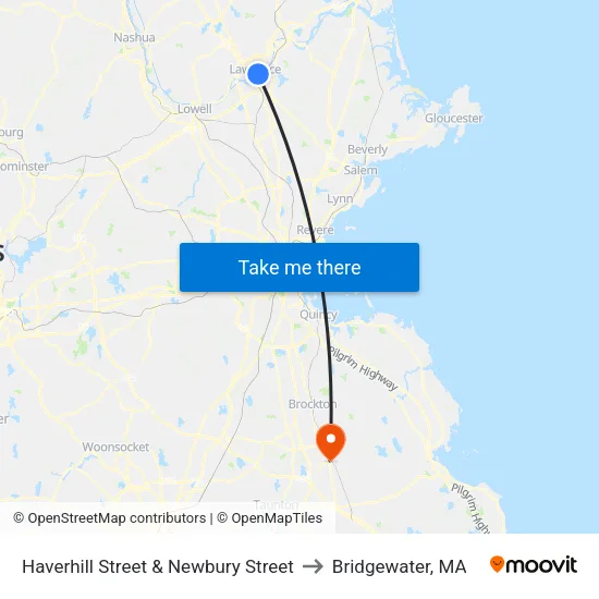 Haverhill Street & Newbury Street to Bridgewater, MA map