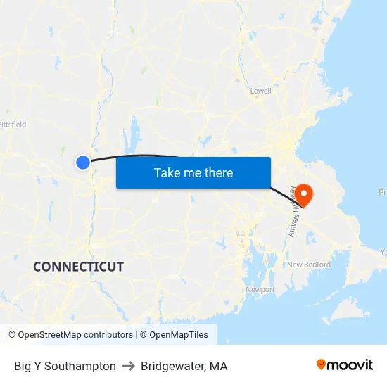 Big Y Southampton to Bridgewater, MA map