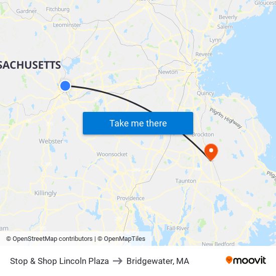 Stop & Shop Lincoln Plaza to Bridgewater, MA map