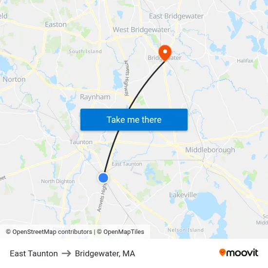 East Taunton to Bridgewater, MA map