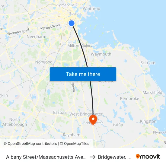Albany Street/Massachusetts Avenue to Bridgewater, MA map
