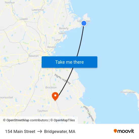 154 Main Street to Bridgewater, MA map