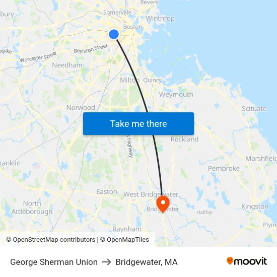 George Sherman Union to Bridgewater, MA map
