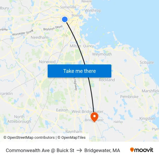 Commonwealth Ave @ Buick St to Bridgewater, MA map