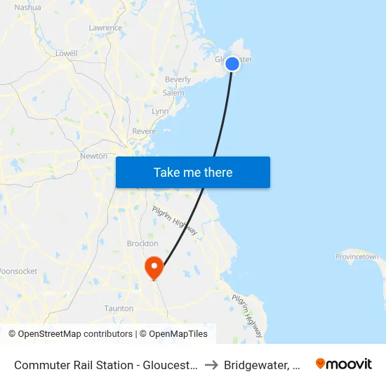 Commuter Rail Station - Gloucester to Bridgewater, MA map