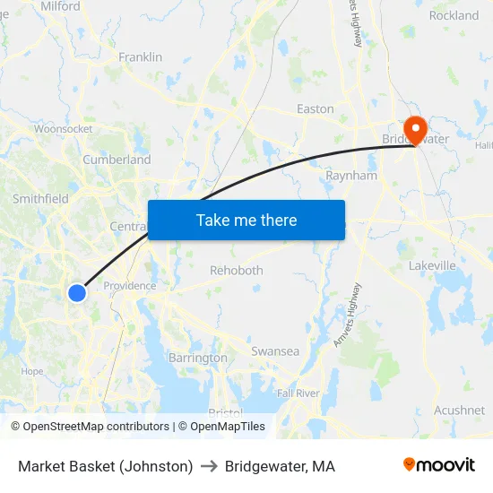 Market Basket (Johnston) to Bridgewater, MA map