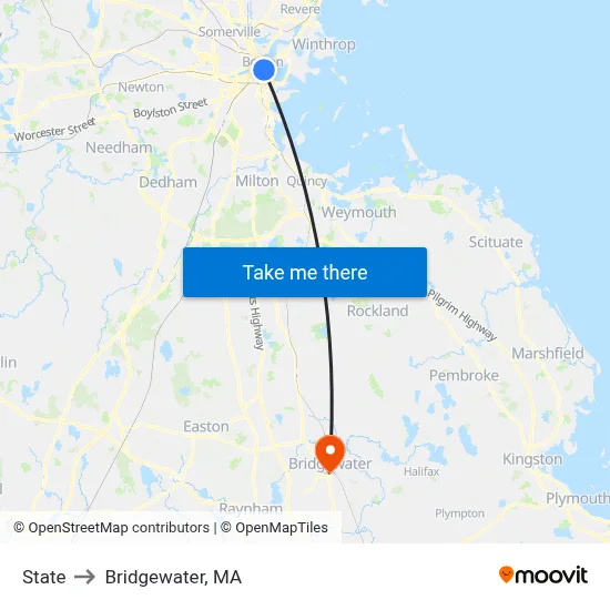 State to Bridgewater, MA map