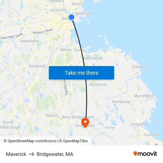 Maverick to Bridgewater, MA map