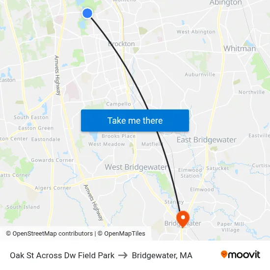 Oak St Across Dw Field Park to Bridgewater, MA map