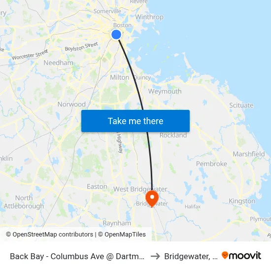 Back Bay - Columbus Ave @ Dartmouth St to Bridgewater, MA map
