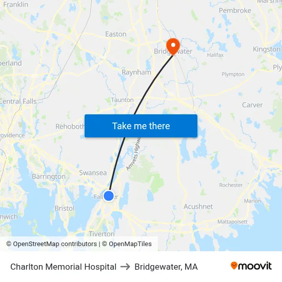 Charlton Memorial Hospital to Bridgewater, MA map