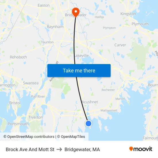 Brock Ave And Mott St to Bridgewater, MA map