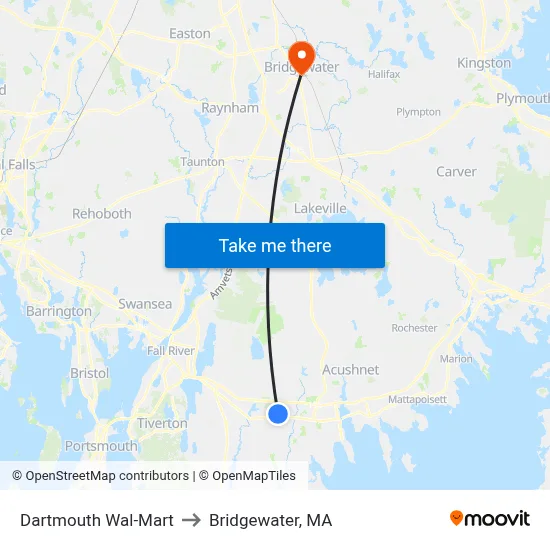 Dartmouth Wal-Mart to Bridgewater, MA map