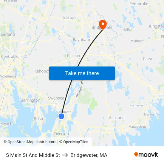 S Main St And Middle St to Bridgewater, MA map