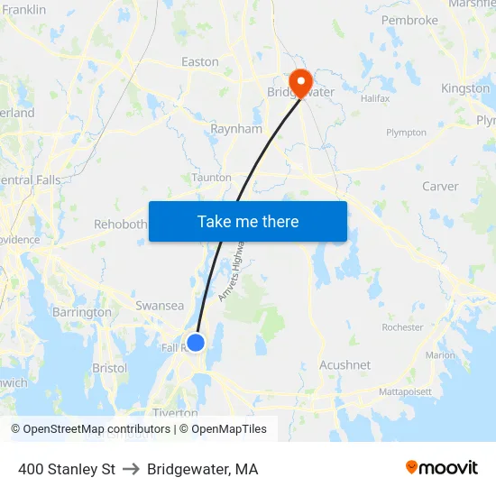 400 Stanley St to Bridgewater, MA map