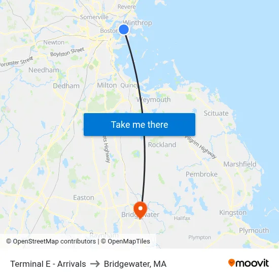 Terminal E - Arrivals to Bridgewater, MA map