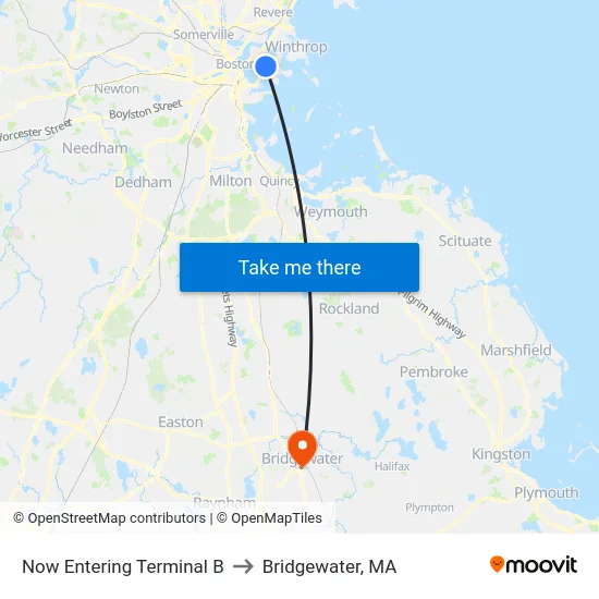 Now Entering Terminal B to Bridgewater, MA map