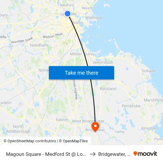 Magoun Square - Medford St @ Lowell St to Bridgewater, MA map