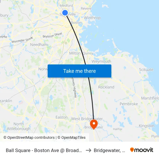 Ball Square - Boston Ave @ Broadway to Bridgewater, MA map