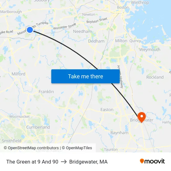 The Green at 9 And 90 to Bridgewater, MA map