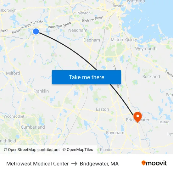 Metrowest Medical Center to Bridgewater, MA map