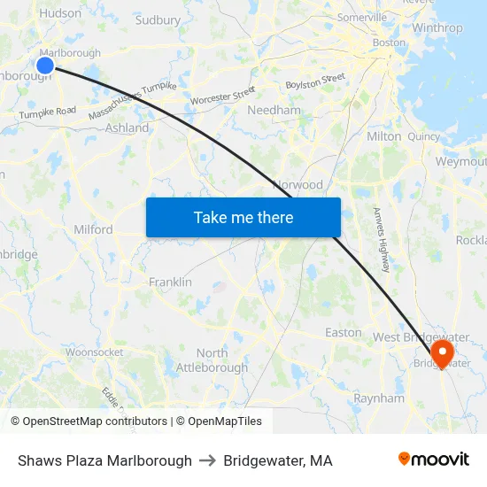 Shaws Plaza Marlborough to Bridgewater, MA map