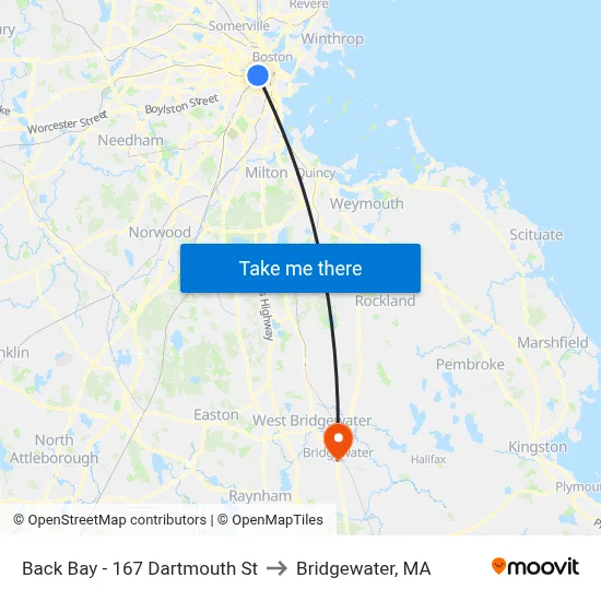 Back Bay - 167 Dartmouth St to Bridgewater, MA map