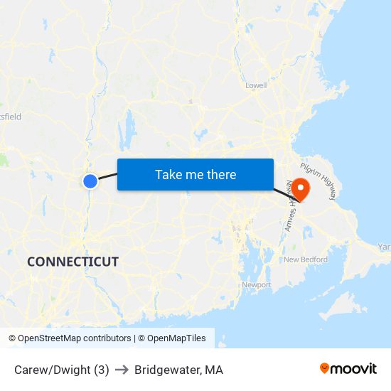 Carew/Dwight (3) to Bridgewater, MA map