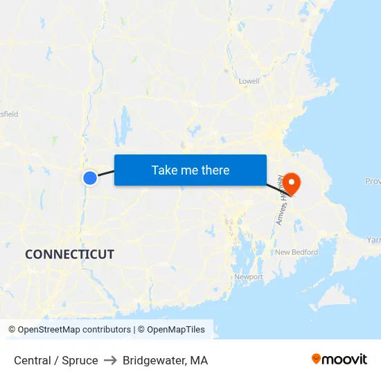 Central / Spruce to Bridgewater, MA map