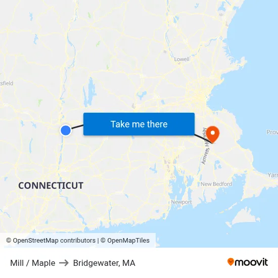 Mill / Maple to Bridgewater, MA map