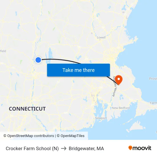 Crocker Farm School (N) to Bridgewater, MA map