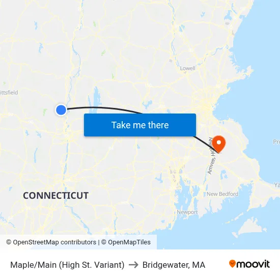 Maple/Main (High St. Variant) to Bridgewater, MA map