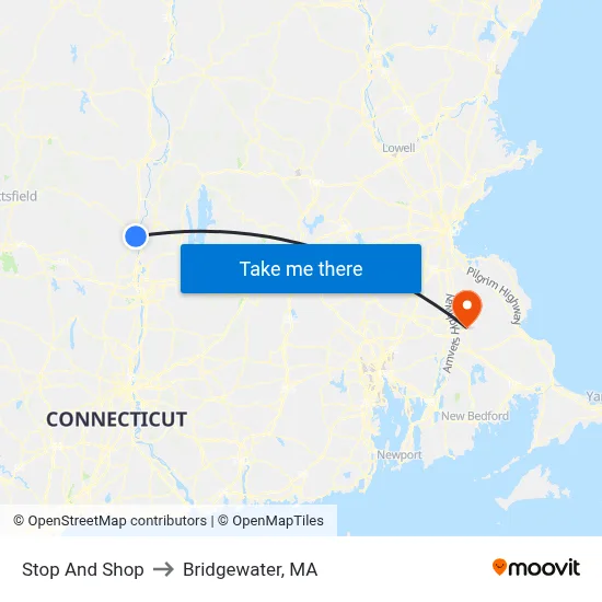 Stop And Shop to Bridgewater, MA map