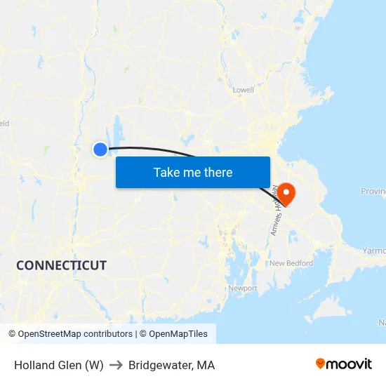 Holland Glen (W) to Bridgewater, MA map