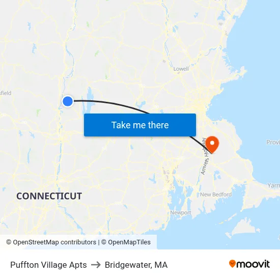 Puffton Village Apts to Bridgewater, MA map