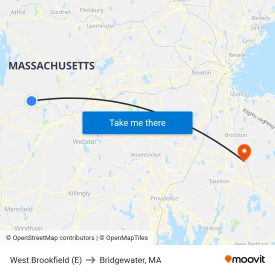 West Brookfield (E) to Bridgewater, MA map
