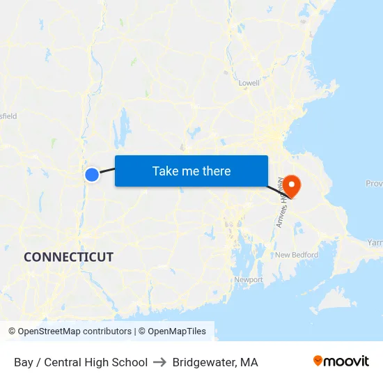 Bay / Central High School to Bridgewater, MA map