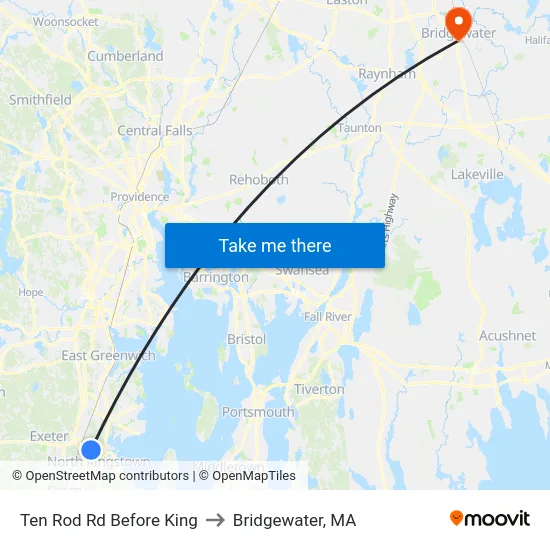 Ten Rod Rd Before King to Bridgewater, MA map