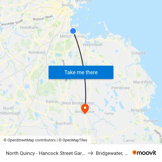 North Quincy - Hancock Street Garage to Bridgewater, MA map