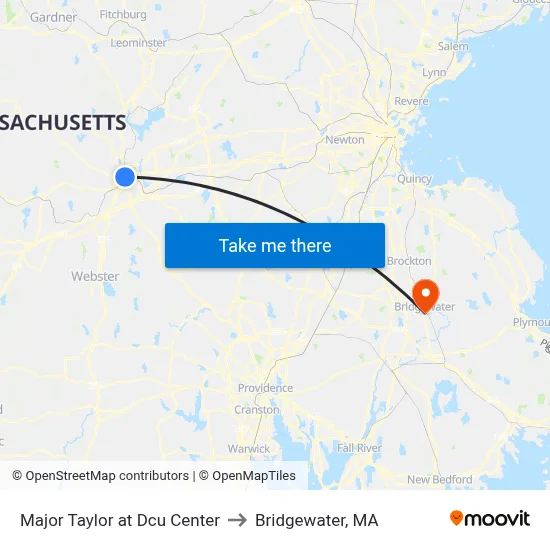 Major Taylor at Dcu Center to Bridgewater, MA map