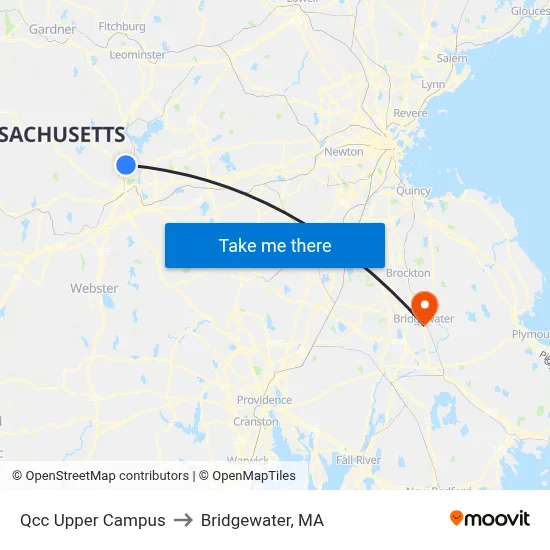 Qcc Upper Campus to Bridgewater, MA map