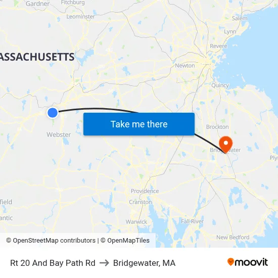 Rt 20 And Bay Path Rd to Bridgewater, MA map