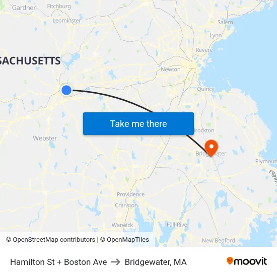 Hamilton St + Boston Ave to Bridgewater, MA map