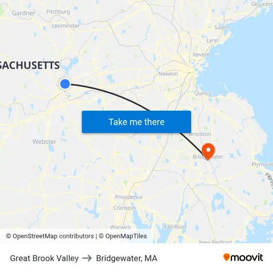 Great Brook Valley to Bridgewater, MA map