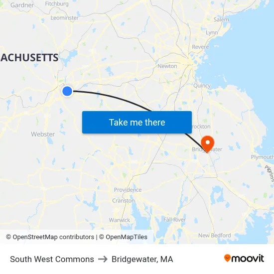 South West Commons to Bridgewater, MA map