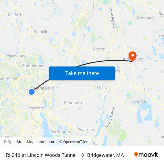 Ri-246 at Lincoln Woods Tunnel to Bridgewater, MA map