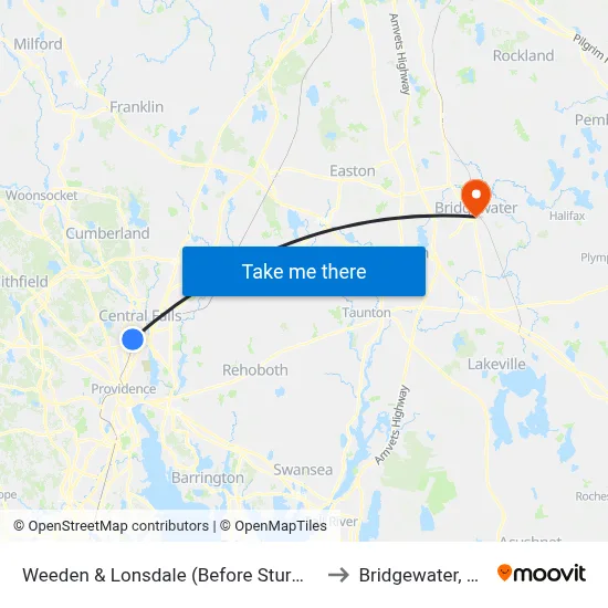 Weeden & Lonsdale (Before Sturman) to Bridgewater, MA map