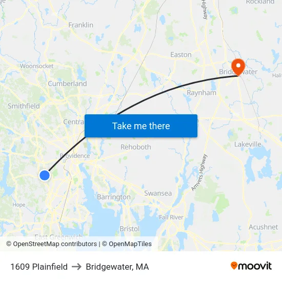 1609 Plainfield to Bridgewater, MA map